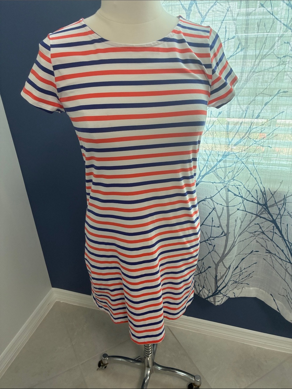 Hiho Striped Short Sleeve T-Shirt Dress - Red, Blue & White
